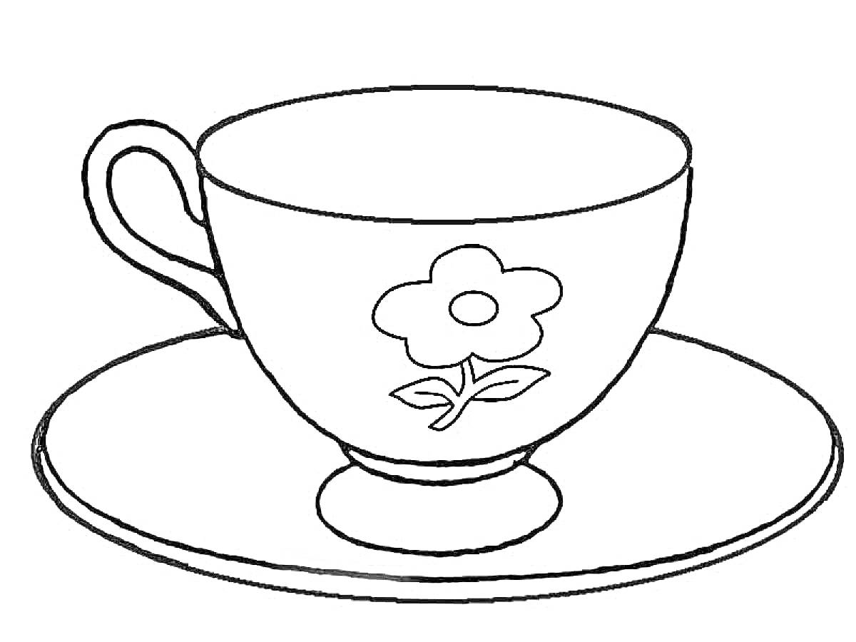Раскраска Чашка с блюдцем и цветочным узором