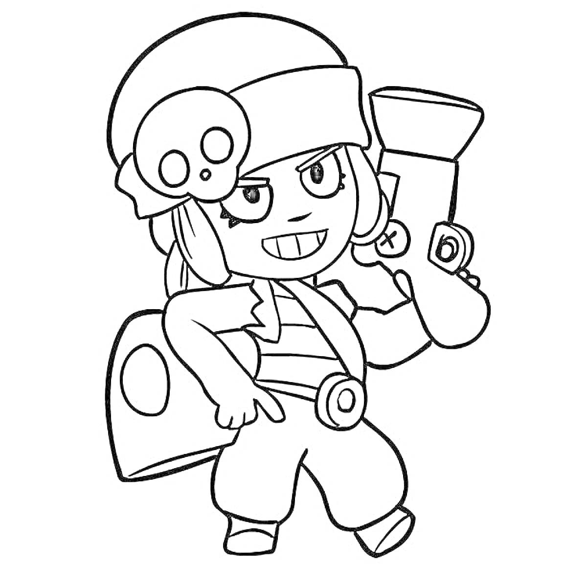 Раскраска Colt (Кольт) из игры Brawl Stars с оружием и шляпой с черепом