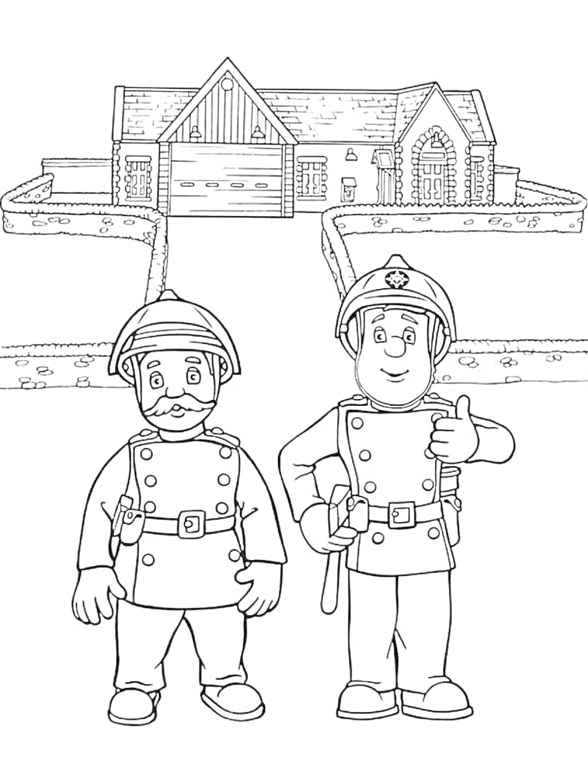 На раскраске изображено: Спасатели, Дом, Защита