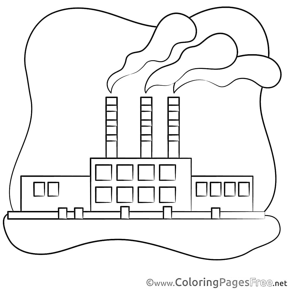 На раскраске изображено: Завод, Дым, Окна, Промышленность, Фабрика, Экология