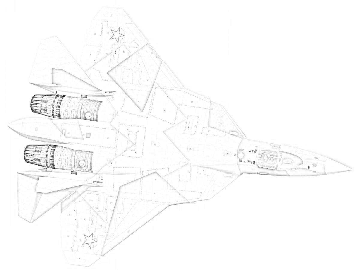 Раскраска Истребитель Су-57 сверху