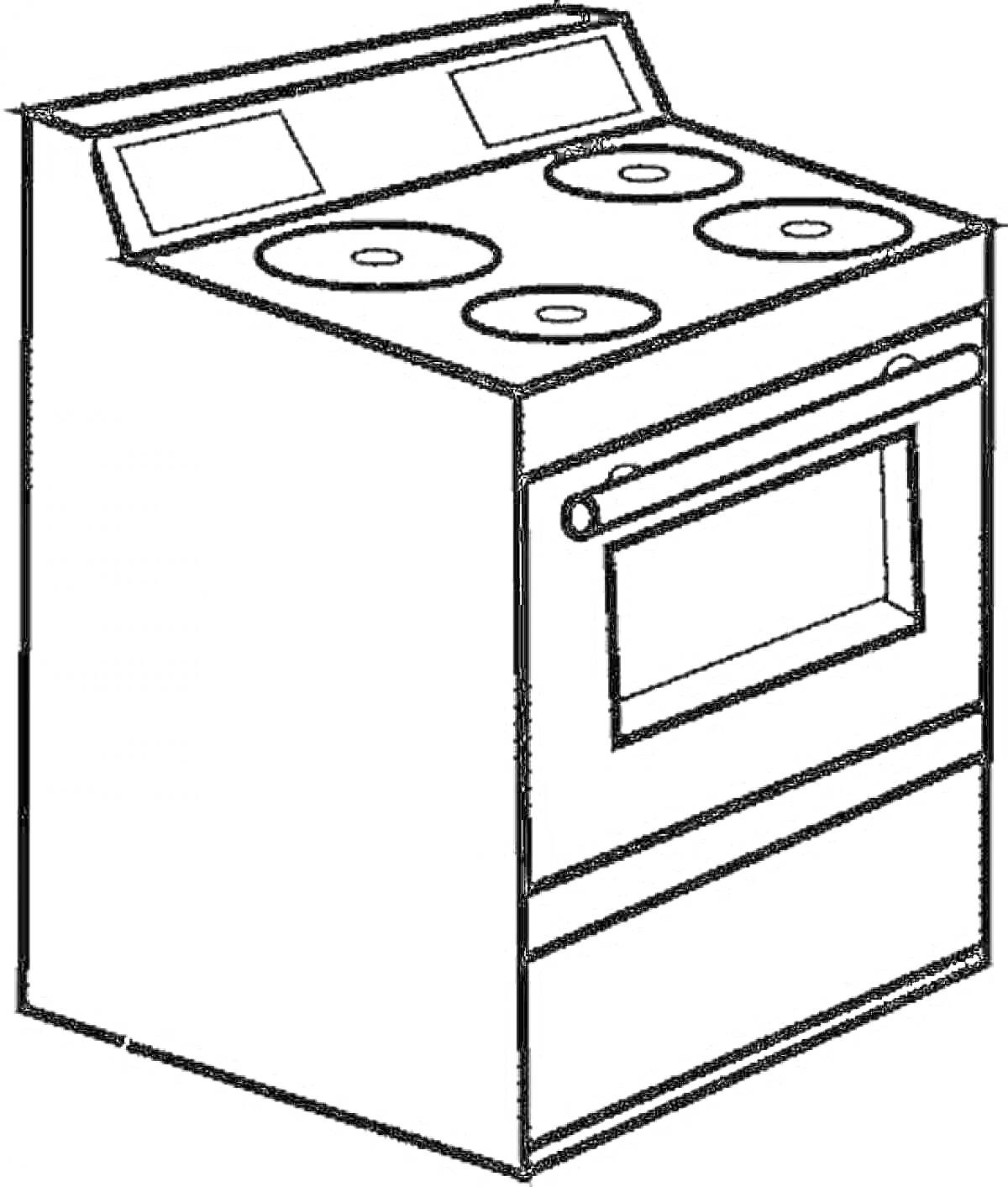 Раскраска Кухонная плита с духовым шкафом и варочной поверхностью