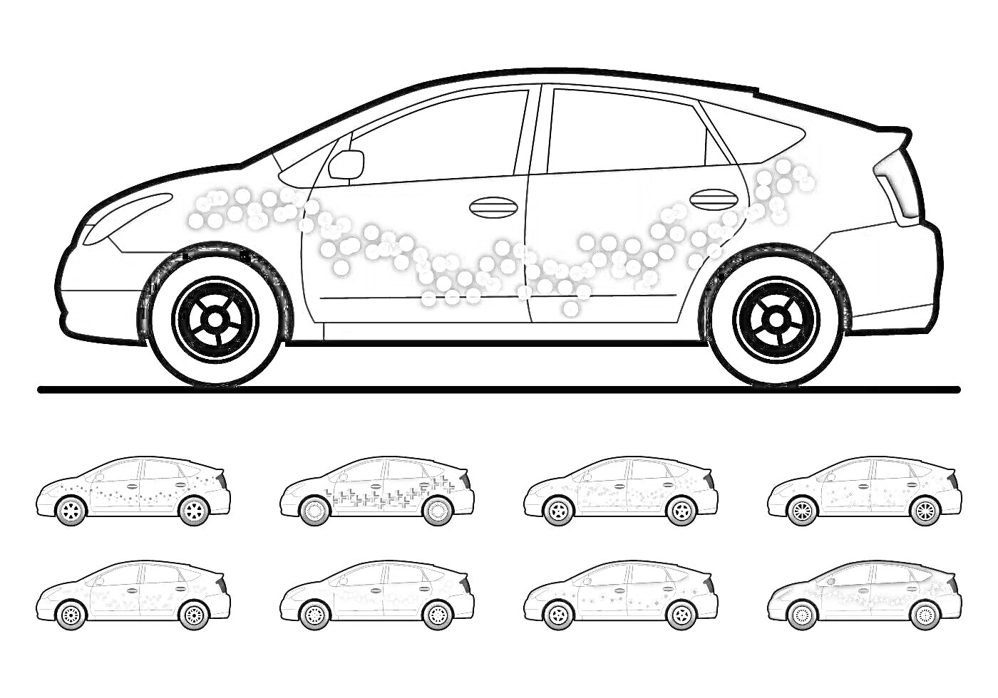 Раскраска Раскраска с различными цветами и узорами для Toyota Prius