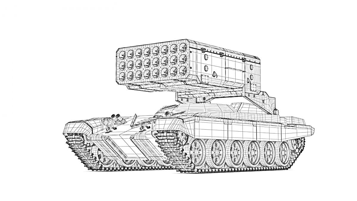 На раскраске изображено: Танк, Катюша, Ракетная установка, Военная техника
