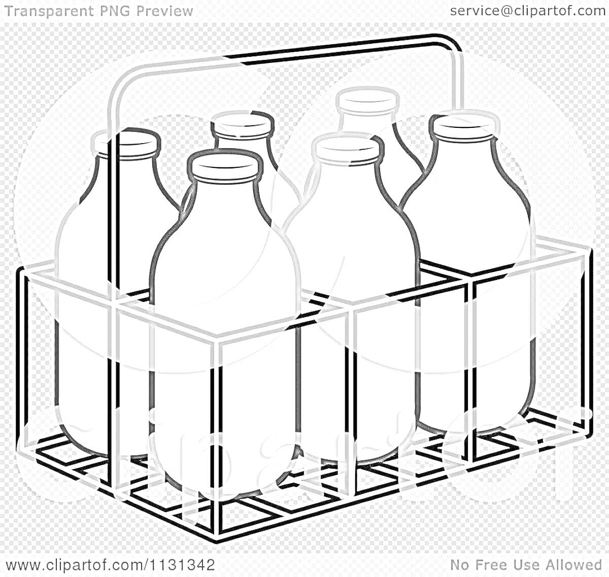 Шесть бутылок кефира в проволочной корзине