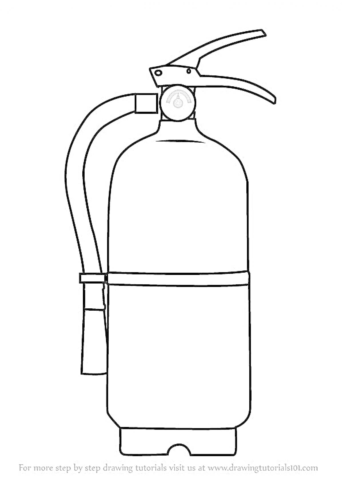 На раскраске изображено: Огнетушитель, Шланг, Рычаг, Противопожарная безопасность