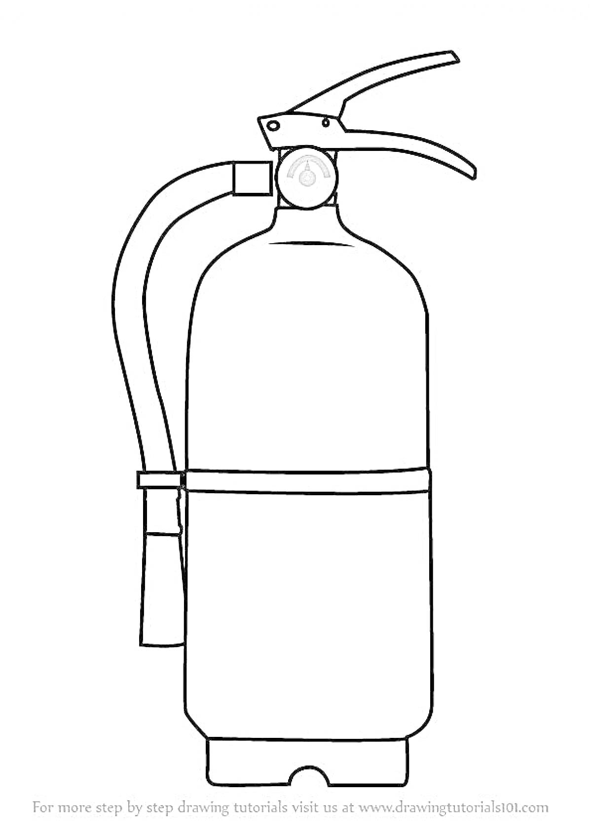 Раскраска огнетушителя с рычагом и шлангом