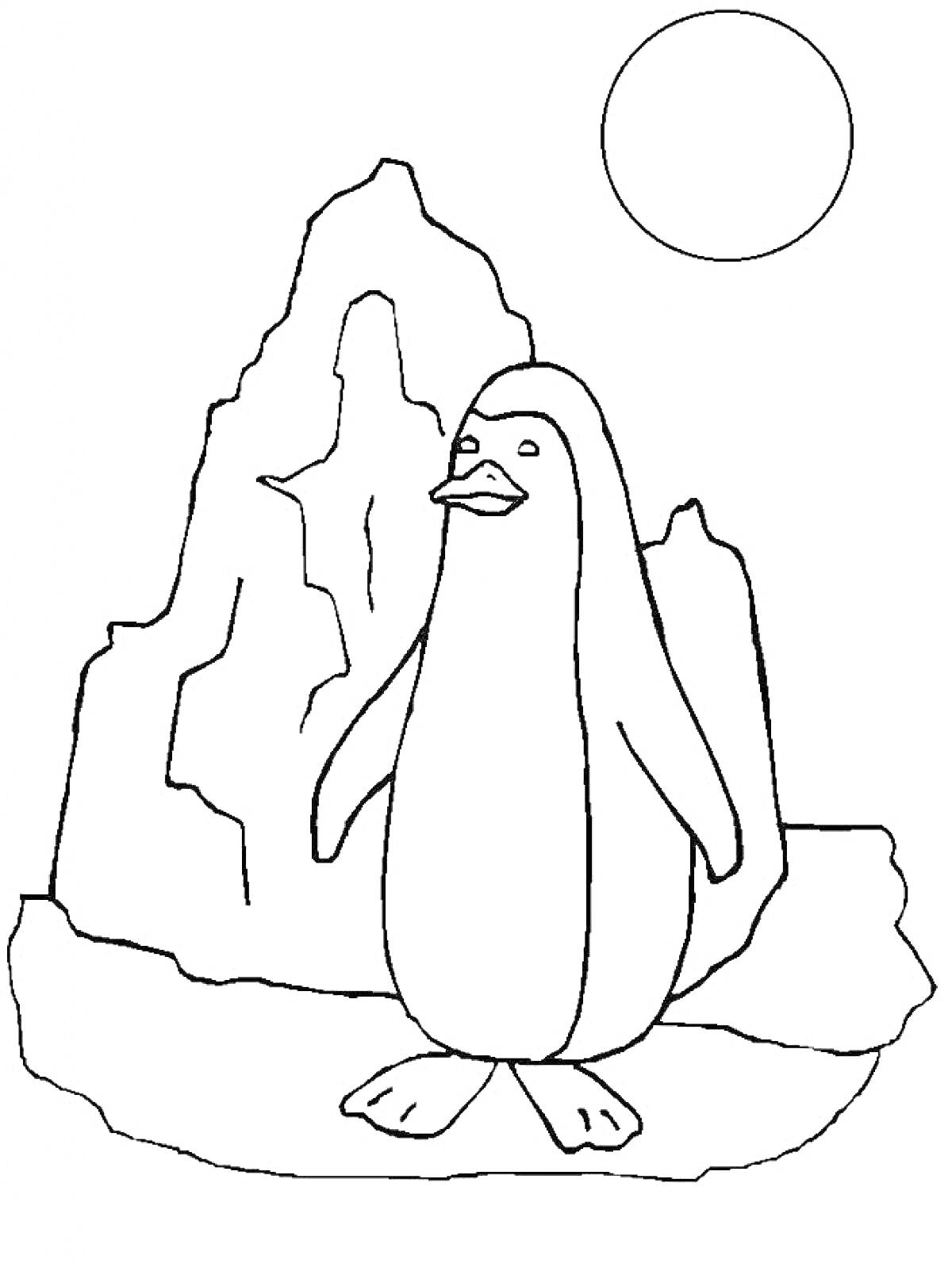 Пингвин на льдине перед айсбергом и солнцем