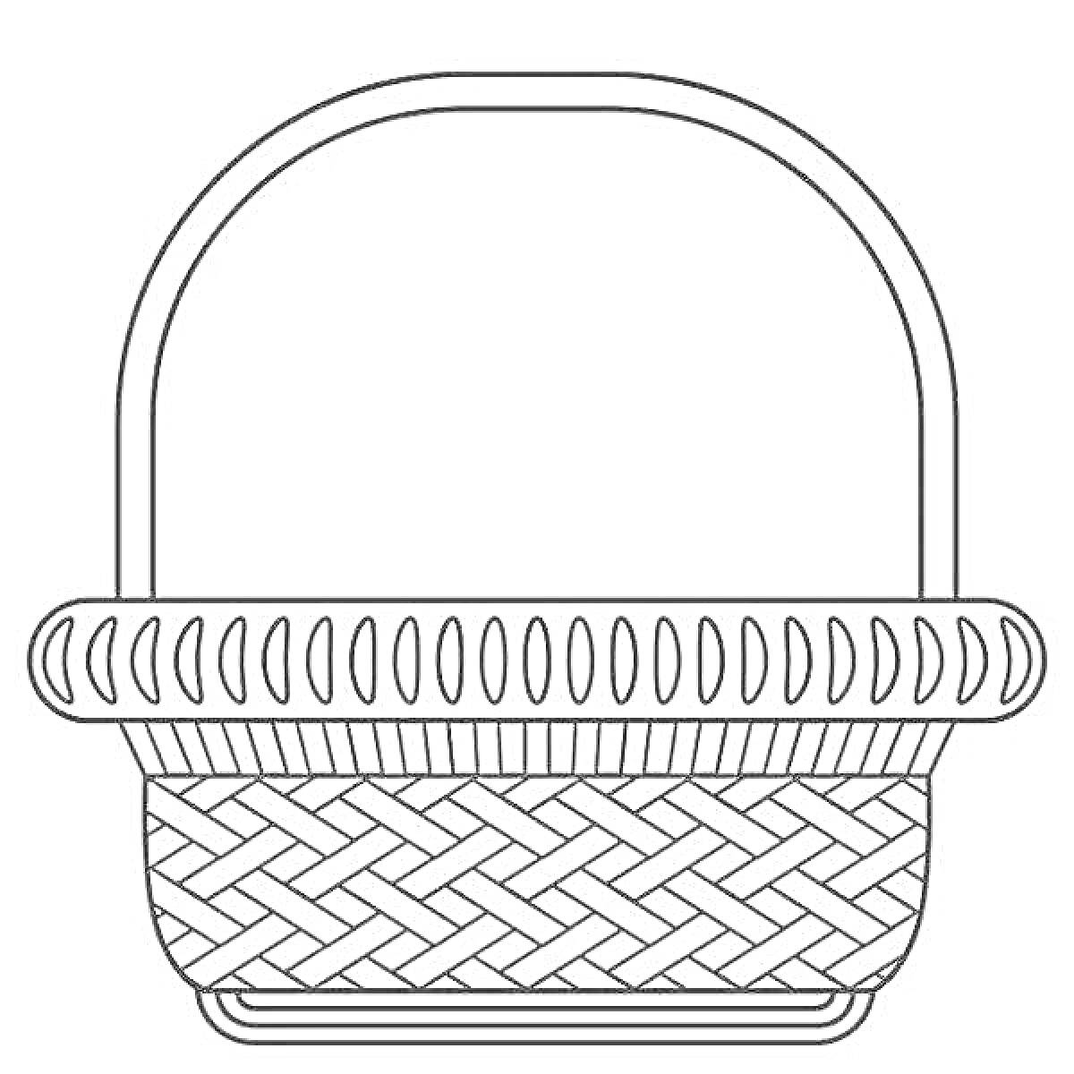 На раскраске изображено: Корзина, Плетение, Ручка, Для детей