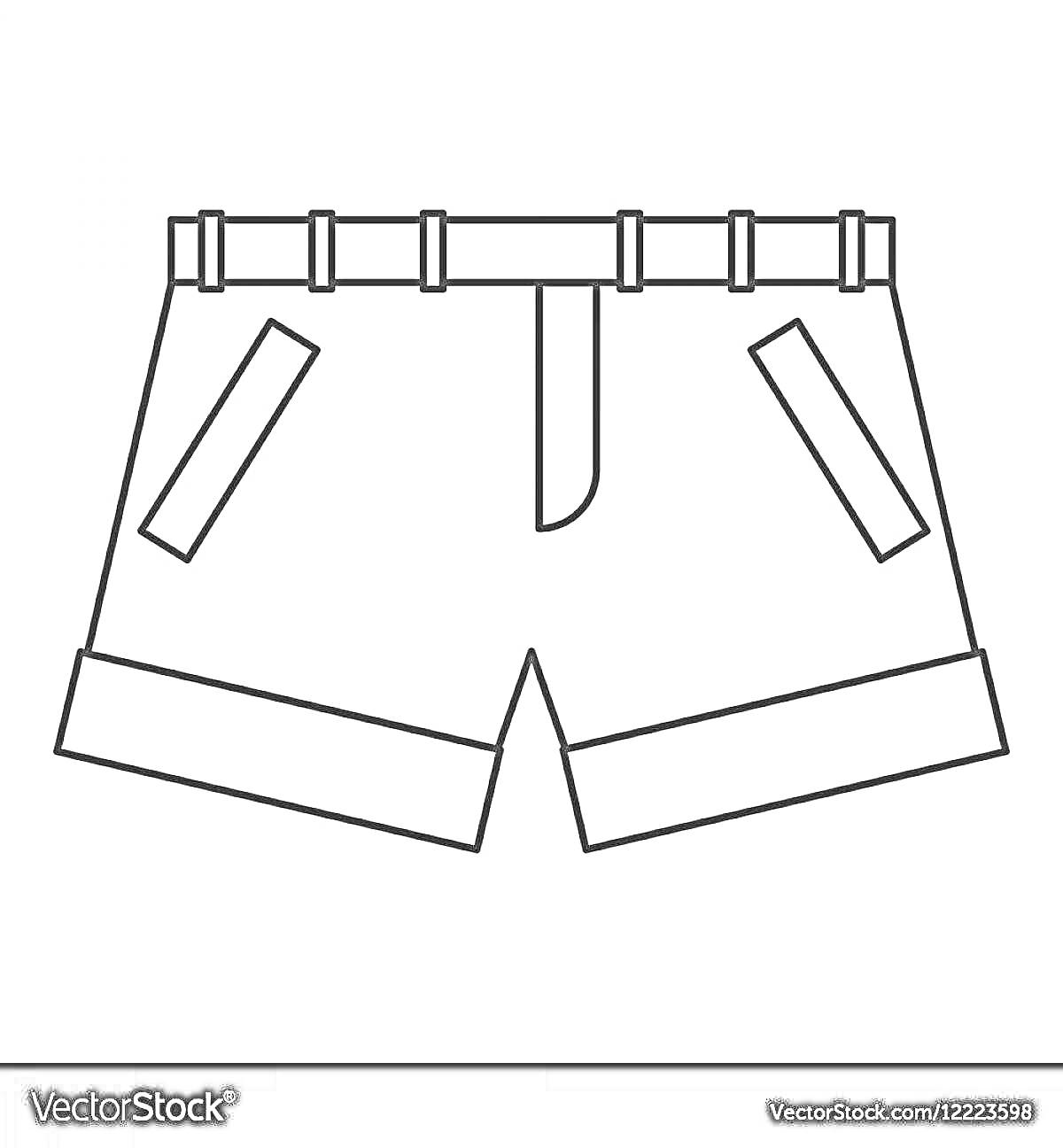 Раскраска Шорты с поясом, карманами и подгибами