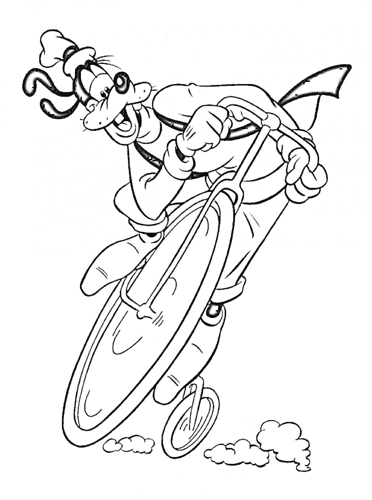 Раскраска Персонаж мультфильма на велосипеде в спортивной одежде