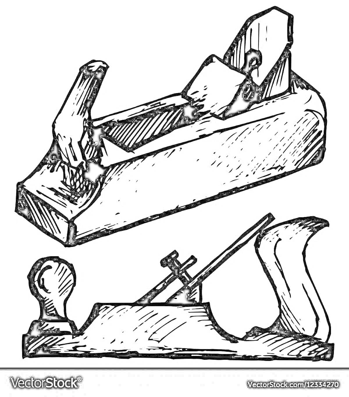 Раскраска Два вида рубанков - рубанок с передней и задней рукоятками, и рубанок с передней круглой рукоятью и регулировочным винтом