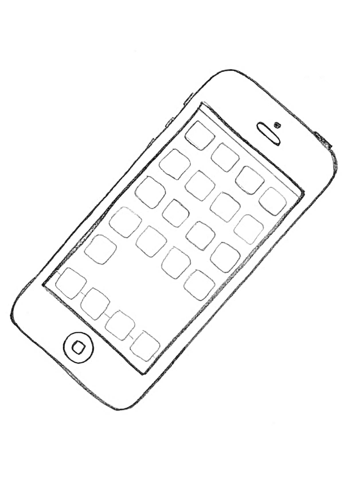 На раскраске изображено: Телефон, Смартфон, Приложения, Экран, Иконки