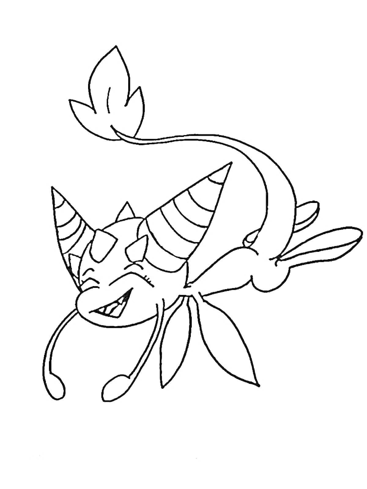Раскраска Квами с ушами-шикулами, лапами и хвостом с листиком