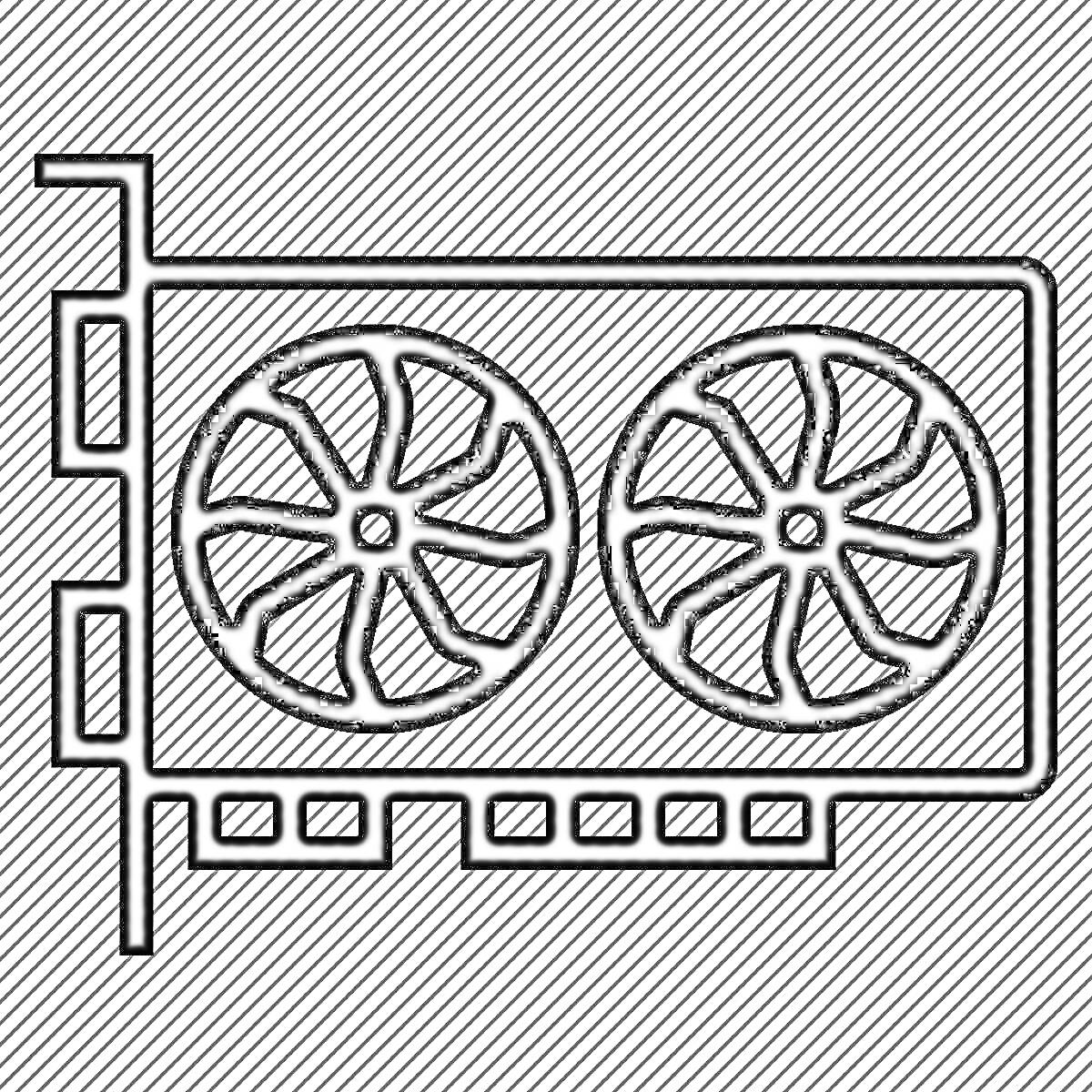 Раскраска Видеокарта с двумя вентиляторами и тремя разъемами