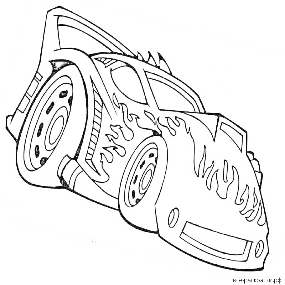 На раскраске изображено: Огненные узоры, Спойлер, Колёса, Для мальчиков