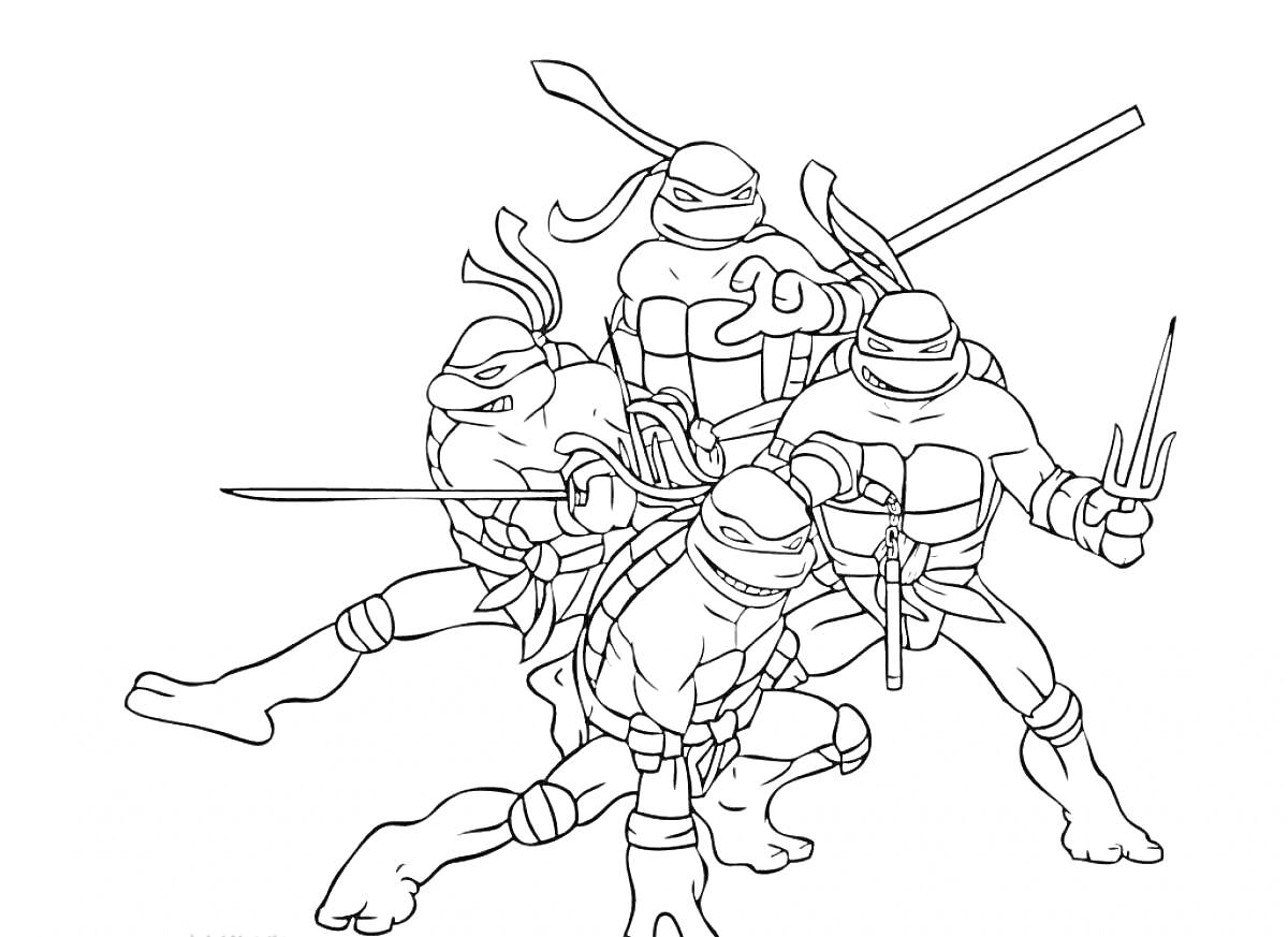 Раскраска Черепашки Ниндзя с оружием