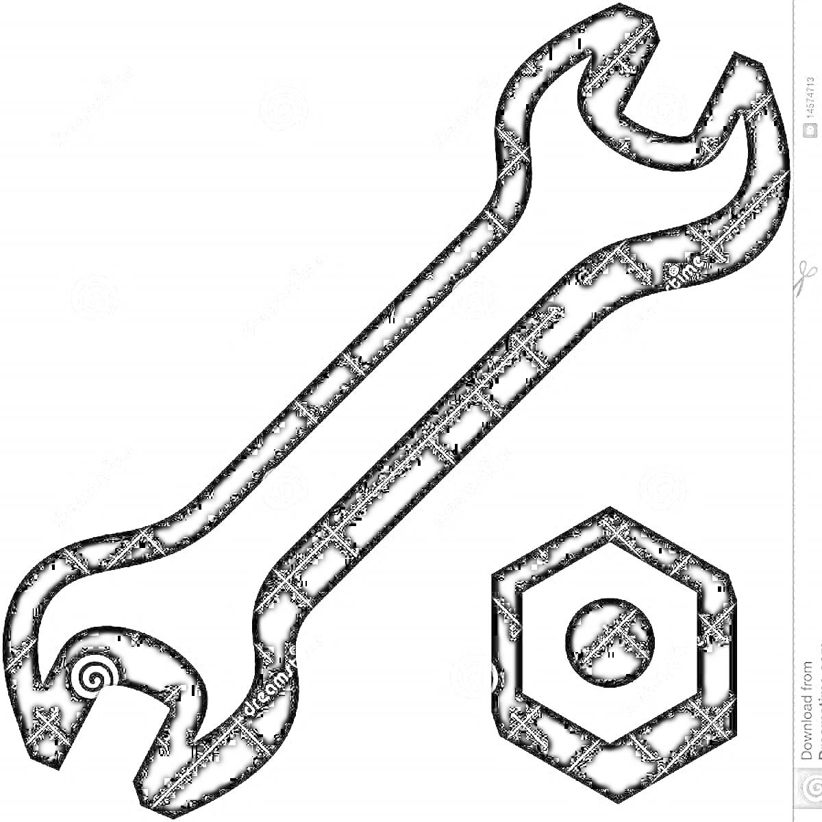 На раскраске изображено: Гаечный ключ, Инструмент, Ремонт