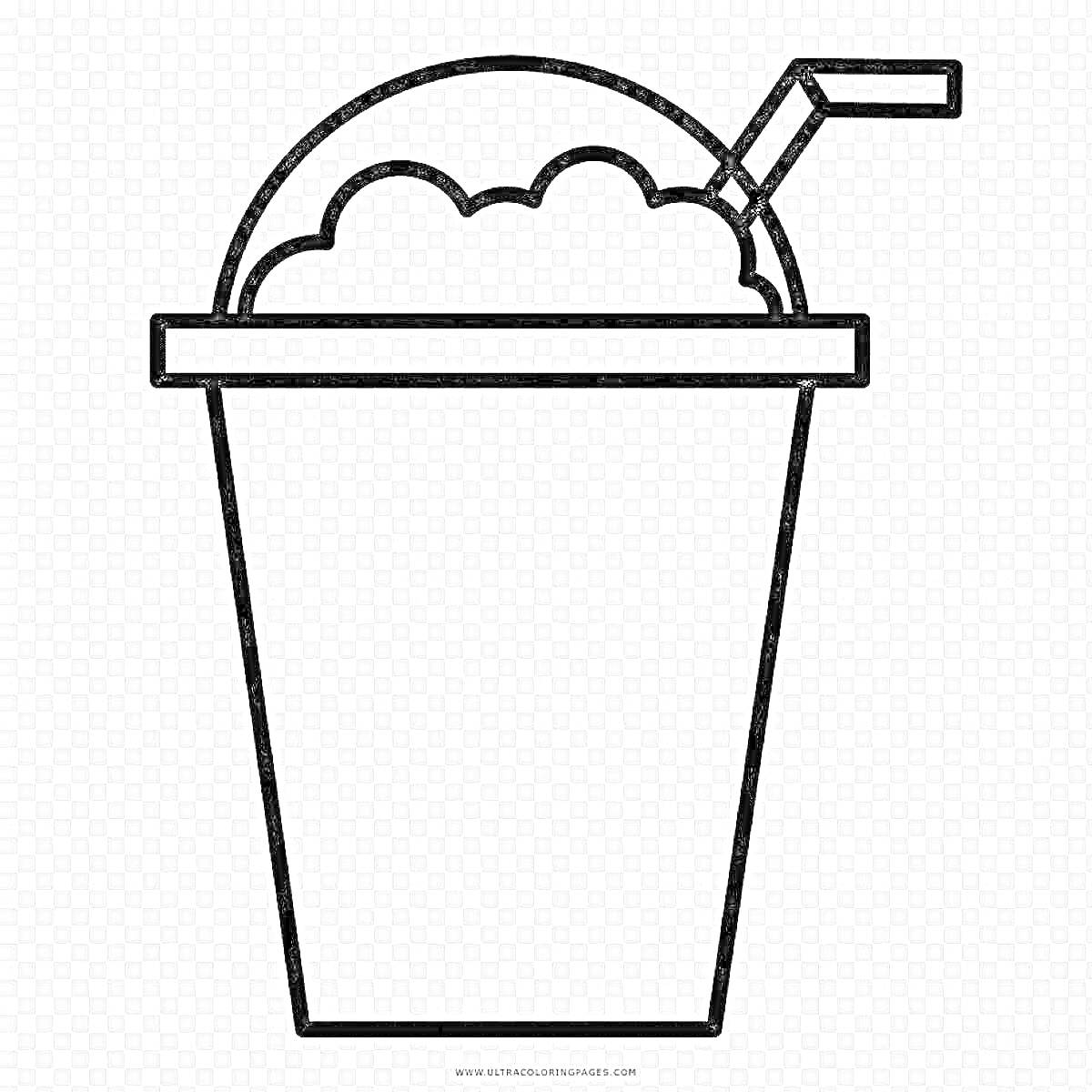 На раскраске изображено: Молочный коктейль, Стакан, Соломинка, Напиток