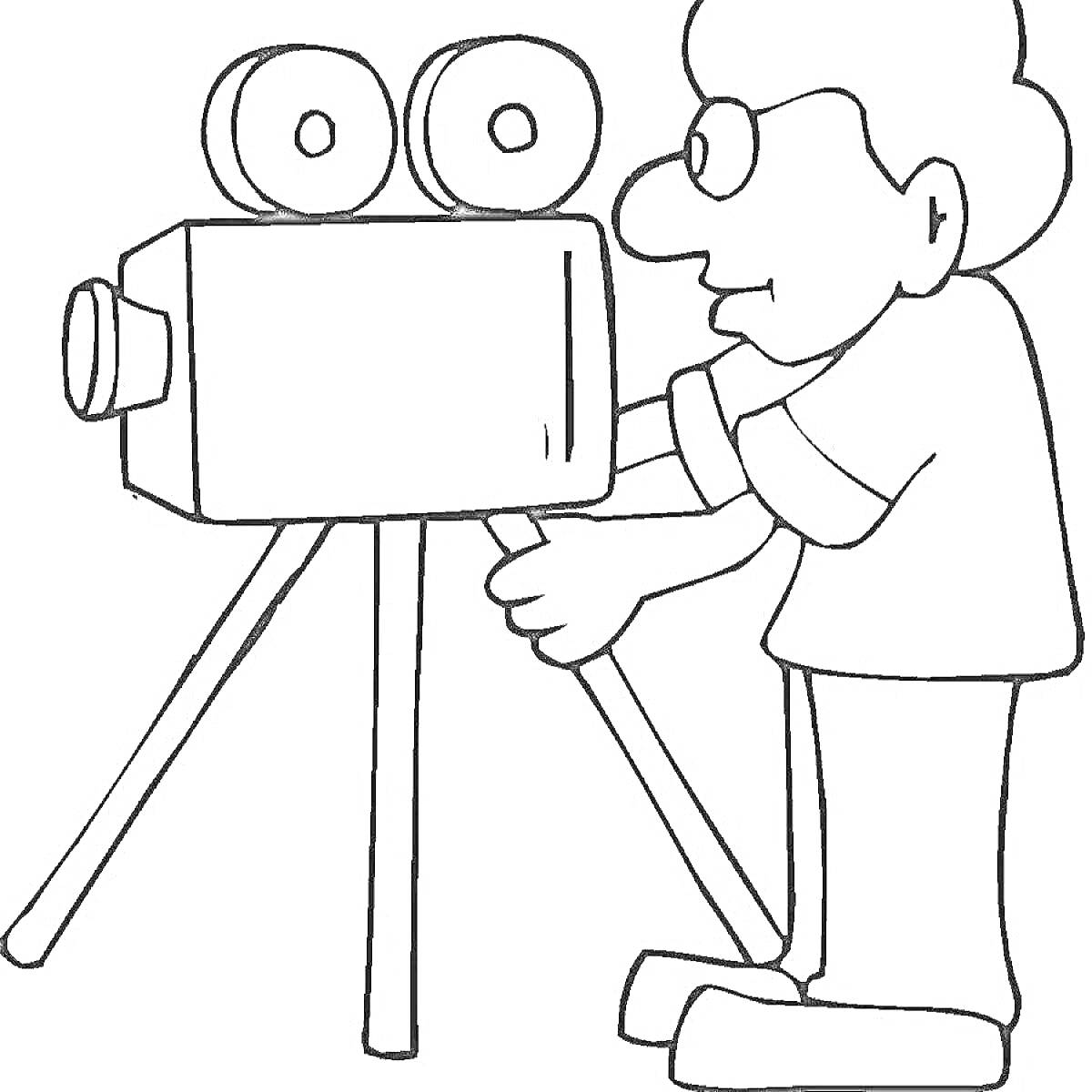 Раскраска Человек с кинокамерой на штативе