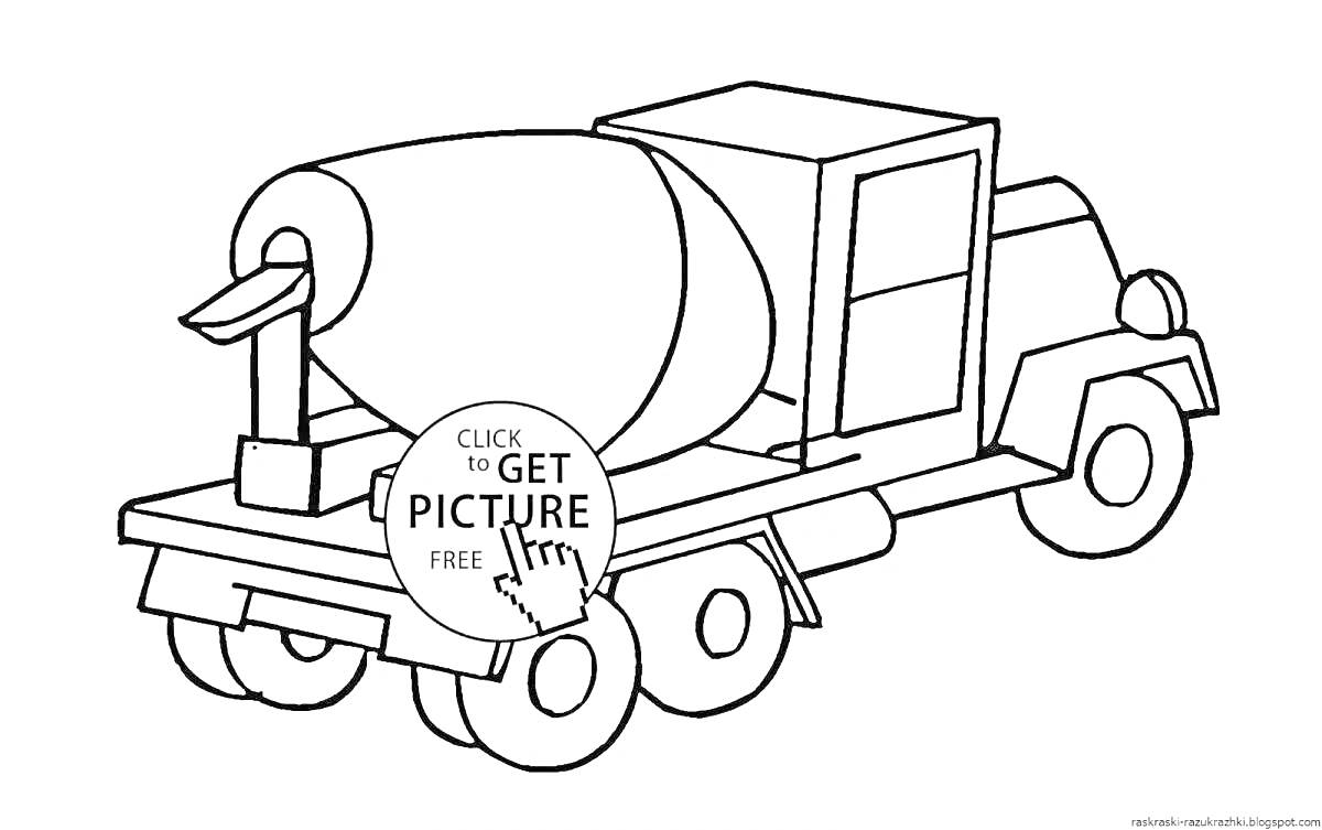 На раскраске изображено: Бетономешалка, Строительная техника, Для детей, Транспорт, Строительство, Автотехника