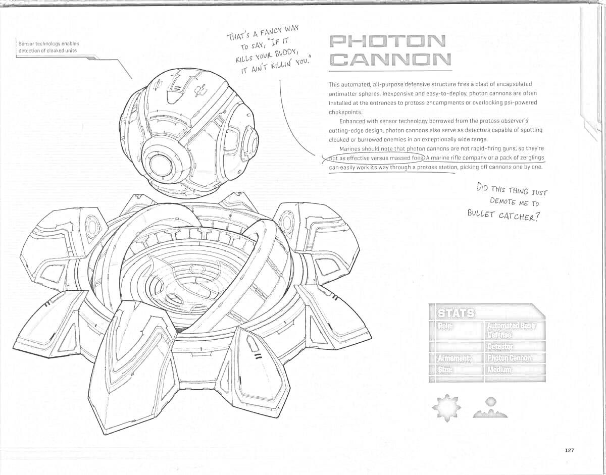 Раскраска Photon Cannon с дополнительными деталями базы и текстом