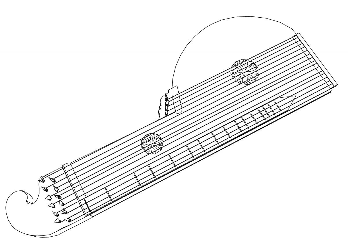 Гусли, классический русский музыкальный инструмент с множеством струн и декоративными элементами