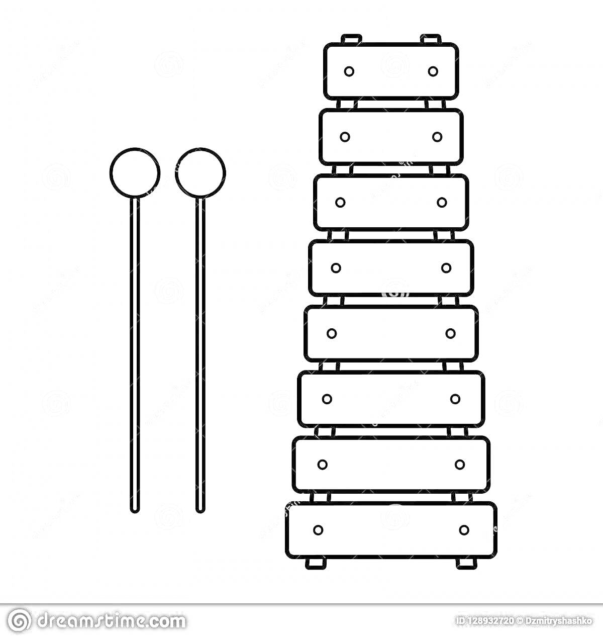Раскраска Ксилофон с двумя барабанными палочками