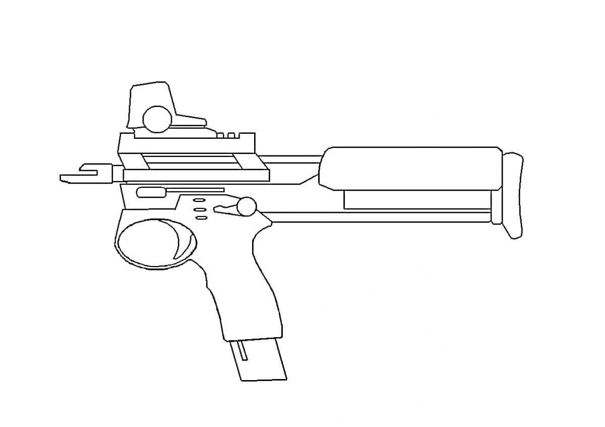 Раскраска Пистолет с прикладом, оптическим прицелом и магазином