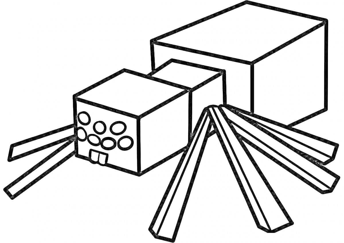Раскраска майнкрафт паук с квадратным телом и восемью ногами