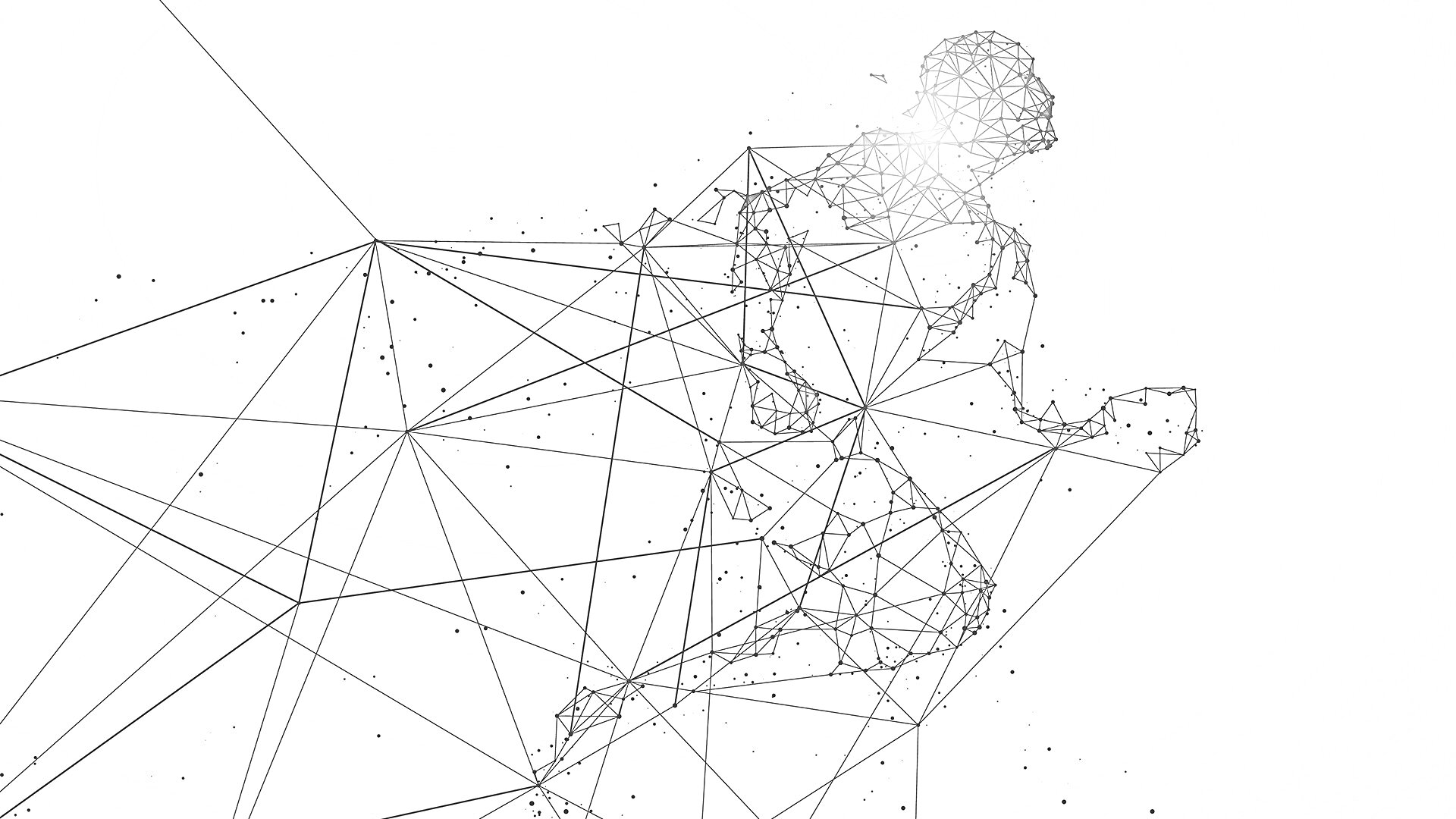 Абстрактное изображение бегущего человека, созданное из линий и точек нейросети