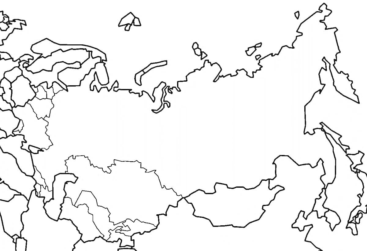 Раскраска карта СССР с границами прилегающих стран