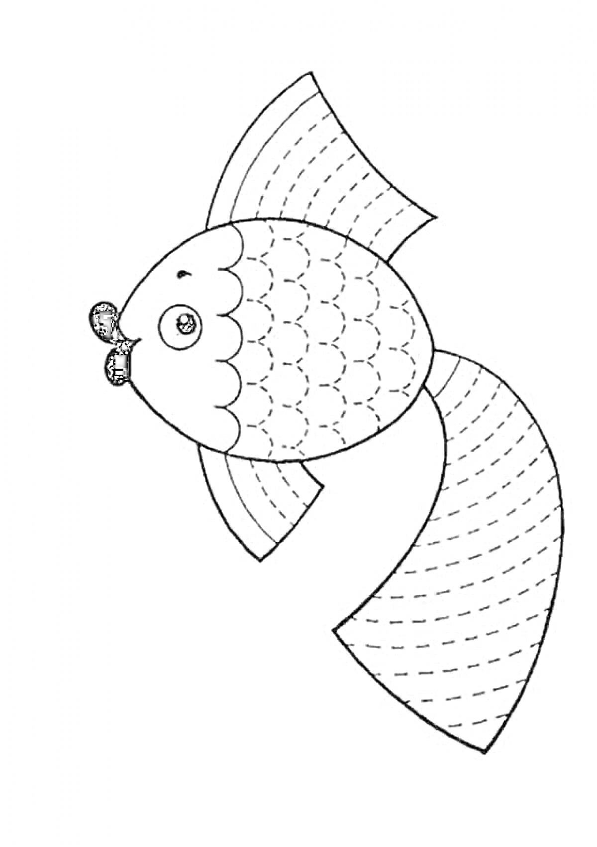 Раскраска Рыбка с узорами штриховки на хвосте и плавниках