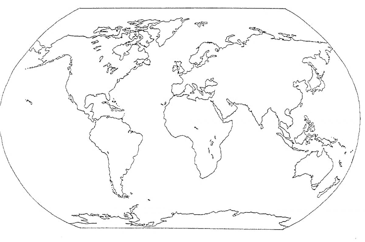 Раскраска - Политическая карта мира с континентами и океанами