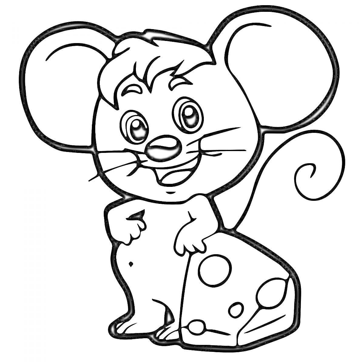Раскраска Мышка с кусочком сыра