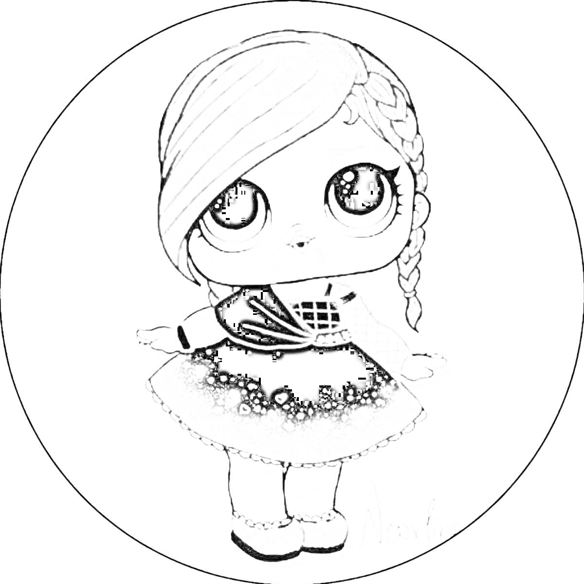 Раскраска Кукла ЛОЛ с длинной косой, в платье и с накидкой