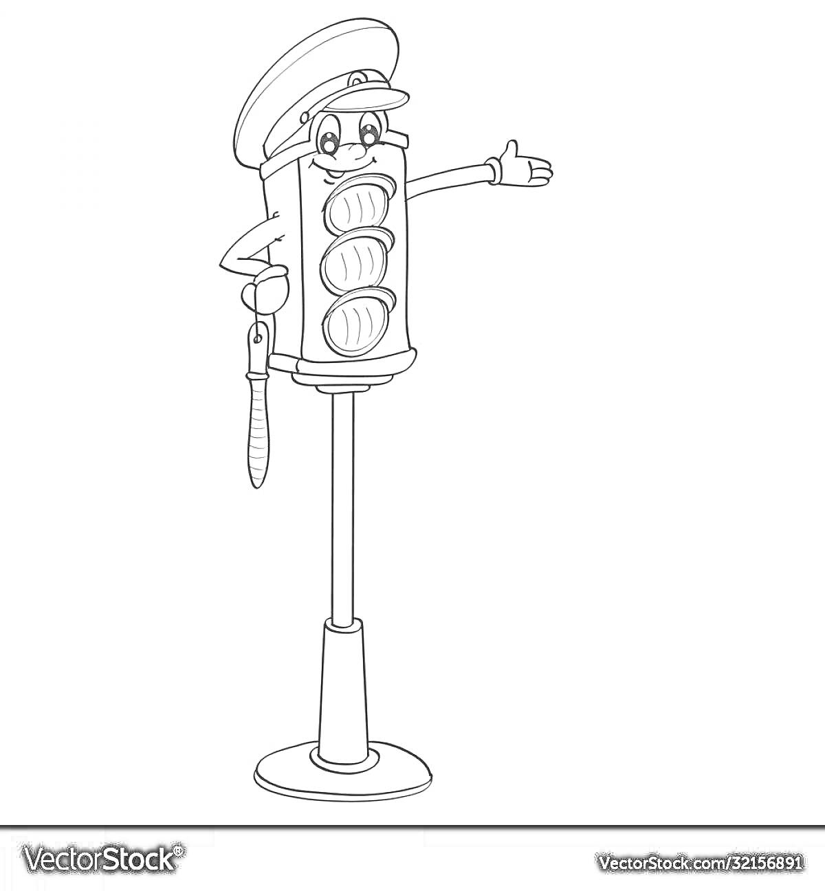 РаскраскаСветофор-полицейский в шляпе, указывающий рукой