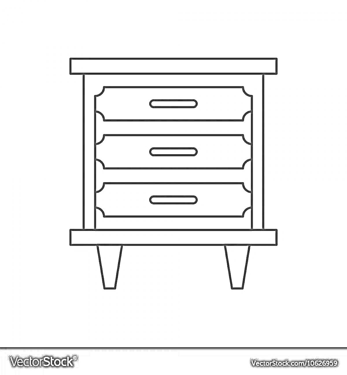 Раскраска Тумбочка с тремя ящиками на ножках