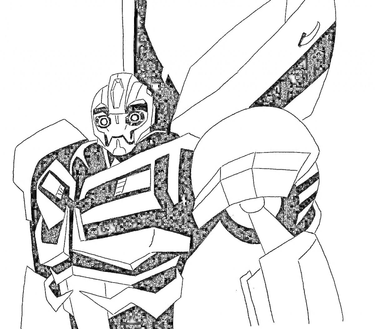 На раскраске изображено: Робот, Броня, Крылья, Бамблби