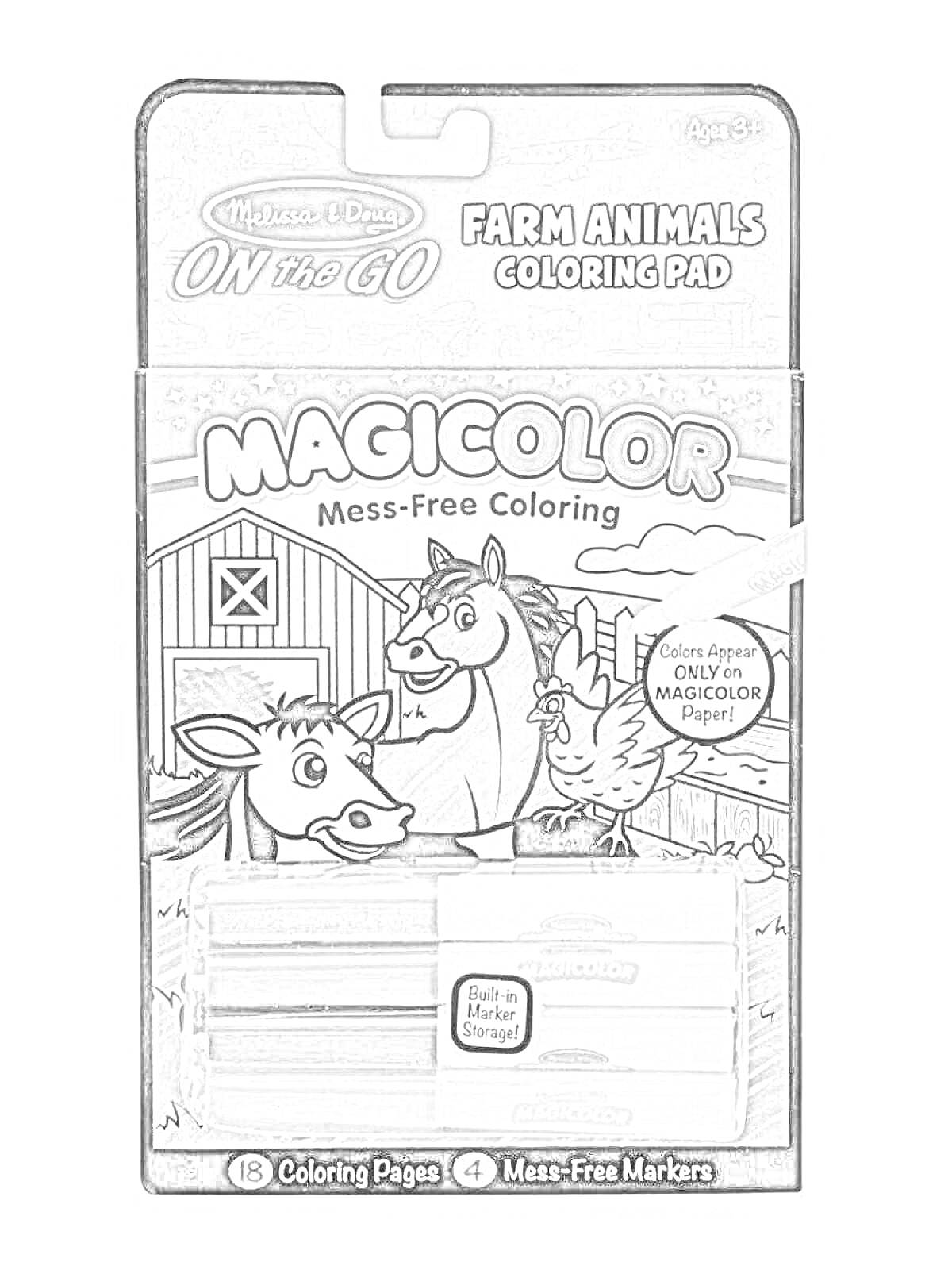 Melissa & Doug On the Go Farm Animals Coloring Pad, Magicolor Mess-Free Coloring