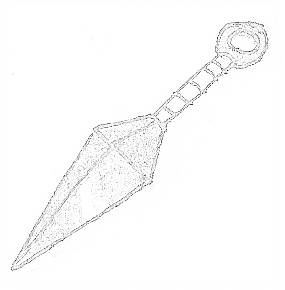 Раскраска Нож кунай с обмотанной рукоятью и круглым отверстием