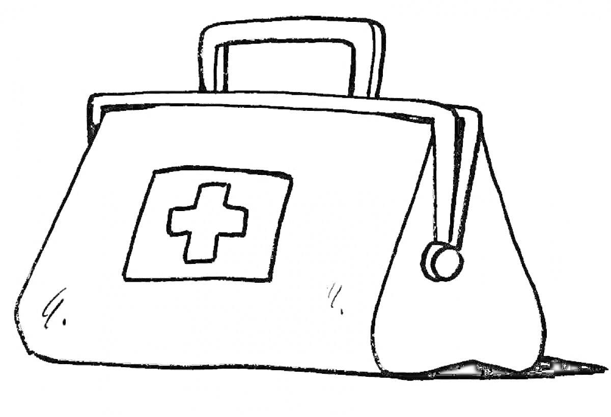 Раскраска Медицинская сумка с ручкой и крестом на передней стороне