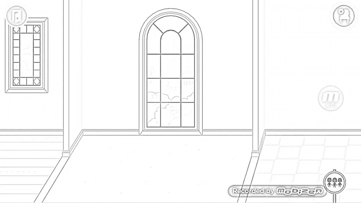 На раскраске изображено: Тока Бока, Комната, Плитка, Деревянный пол, Окна