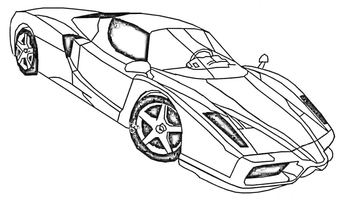 Раскраска Спортивный автомобиль с аэродинамическим корпусом и спойлером