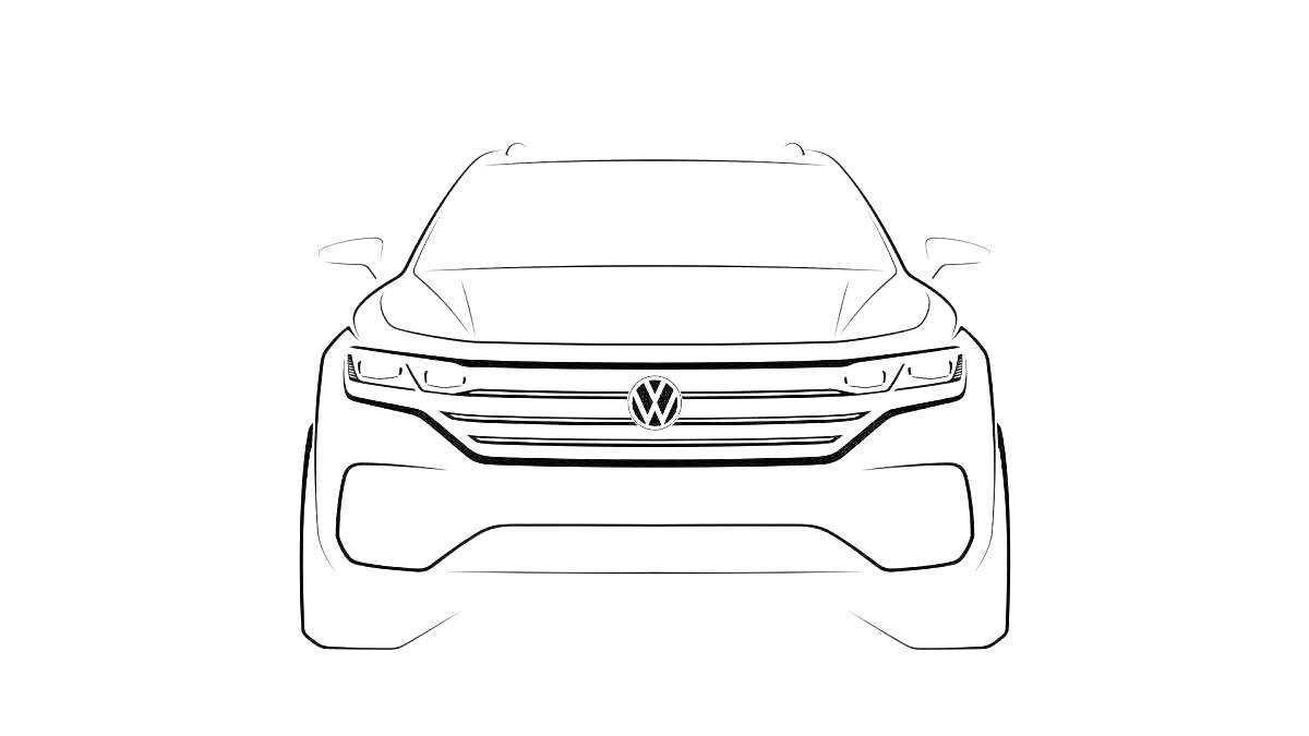 Раскраска Линии контура автомобиля Volkswagen Touareg, передний вид