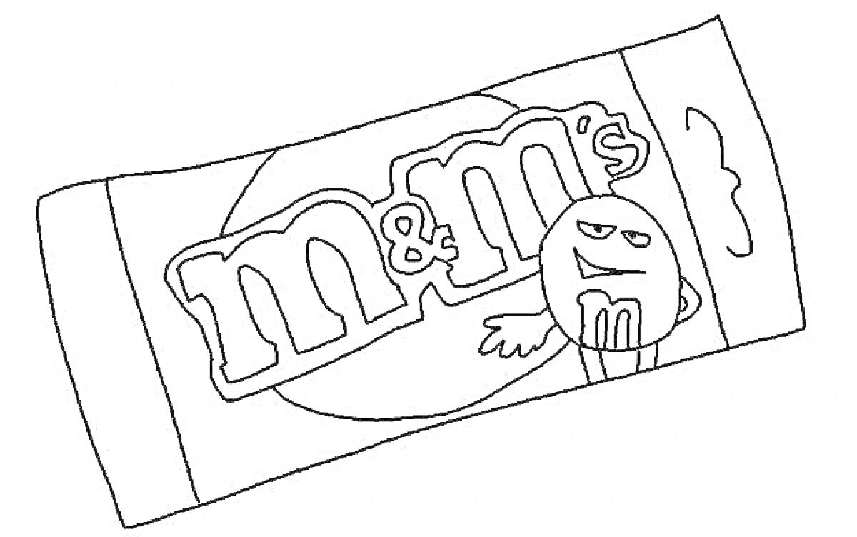 Раскраска Упаковка конфет M&M's с изображением конфеты M&M's с руками и ногами