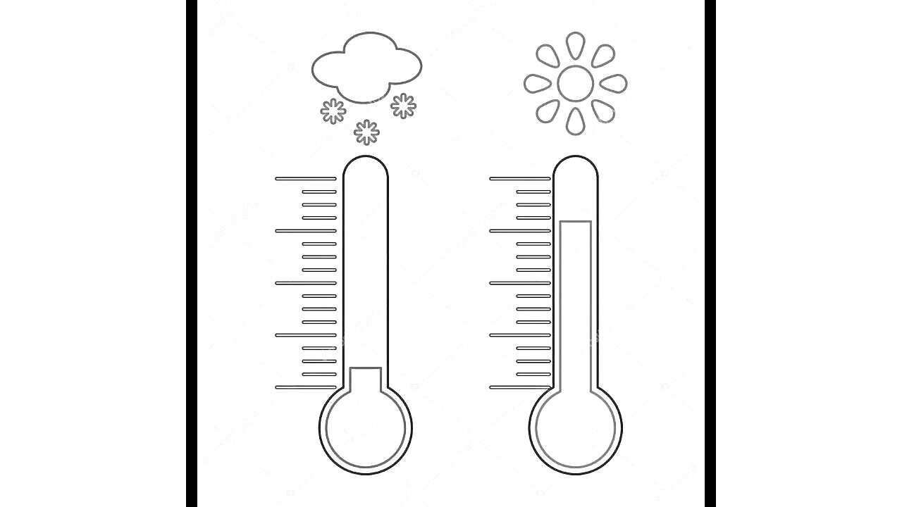 Раскраска Термометры, облако со снежинками, солнце