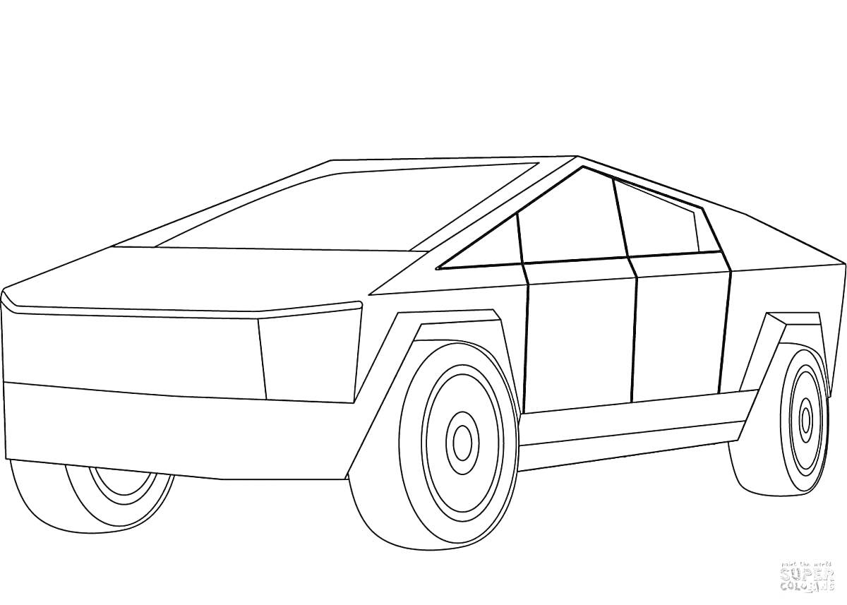 Раскраска Тесла Кибертрак с обводами кузова и колёс