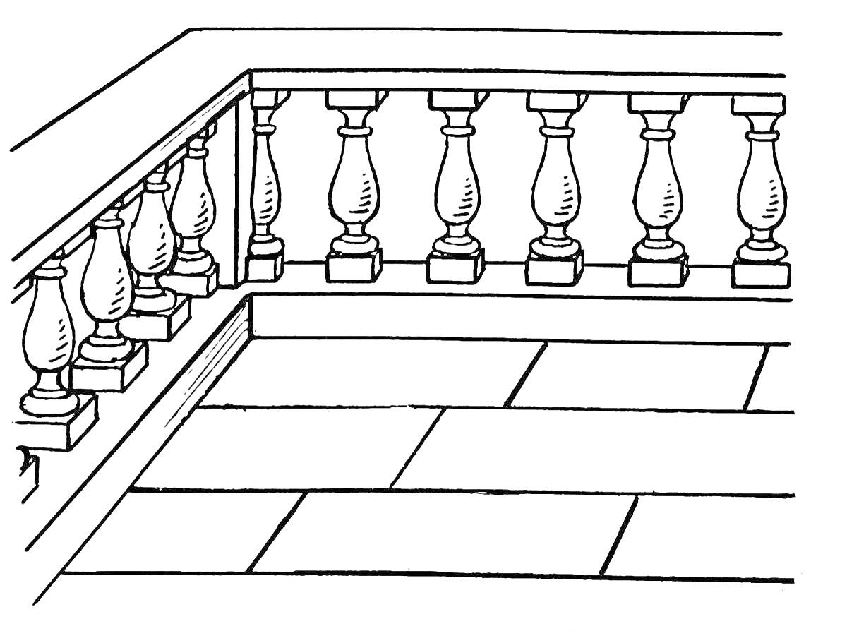 Раскраска Балкон с перилами на плиточной крыше