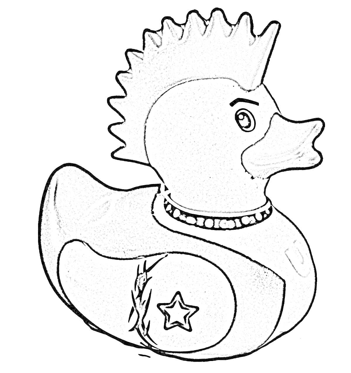 Раскраска Уточка дымковская игрушка с гребнем, звездой и ожерельем